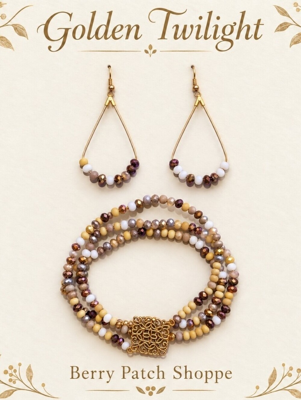 Boho Chic Bronze Taupe Golden Honey Teardrop Earrings & Stackable Bracelets